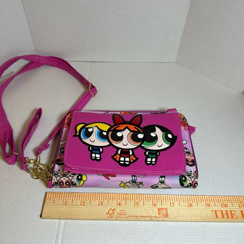 Powerpuff Girls Crossbody Clutch Purse OS Pink Raised Applique Bag